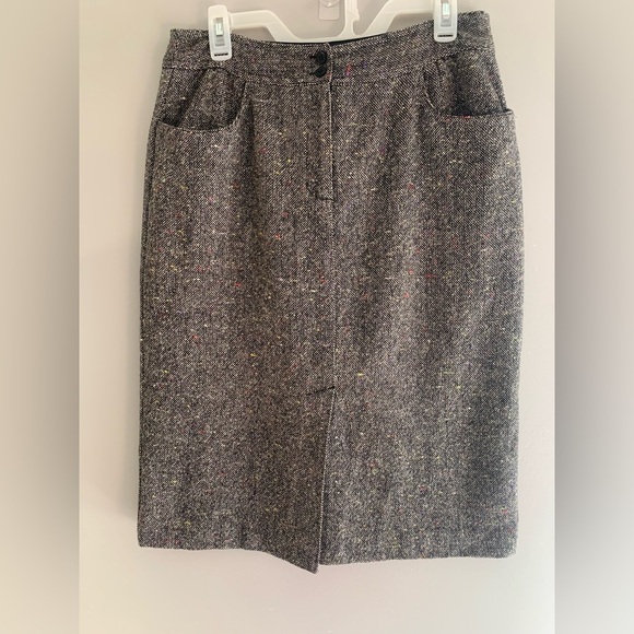 Women’s Talbots Grey Confetti Wool Blend Pockets Professional MIDI Skirt 10 - Picture 1 of 12